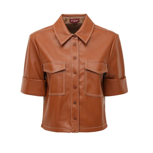 Staud Rue Faux Leather Shirt  Size M $265 retail - Picture 1 of 5